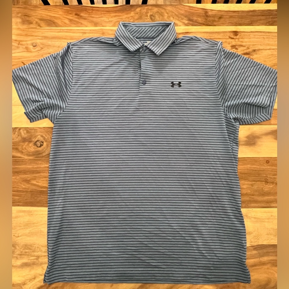 UnderArmour Striped Golf Performance Polo, Light Blue/Navy